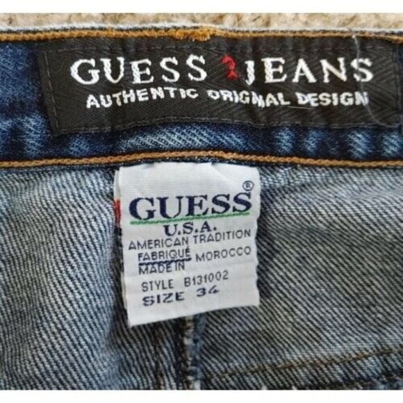 Guess Jeans Men's Vintage Tapered Leg Blue Jeans Size 34 Cotton Zipper Fly Denim - Picture 2 of 3